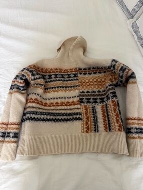 A.L.C. Cream Turtleneck Sweater with Rust and Charcoal Pattern